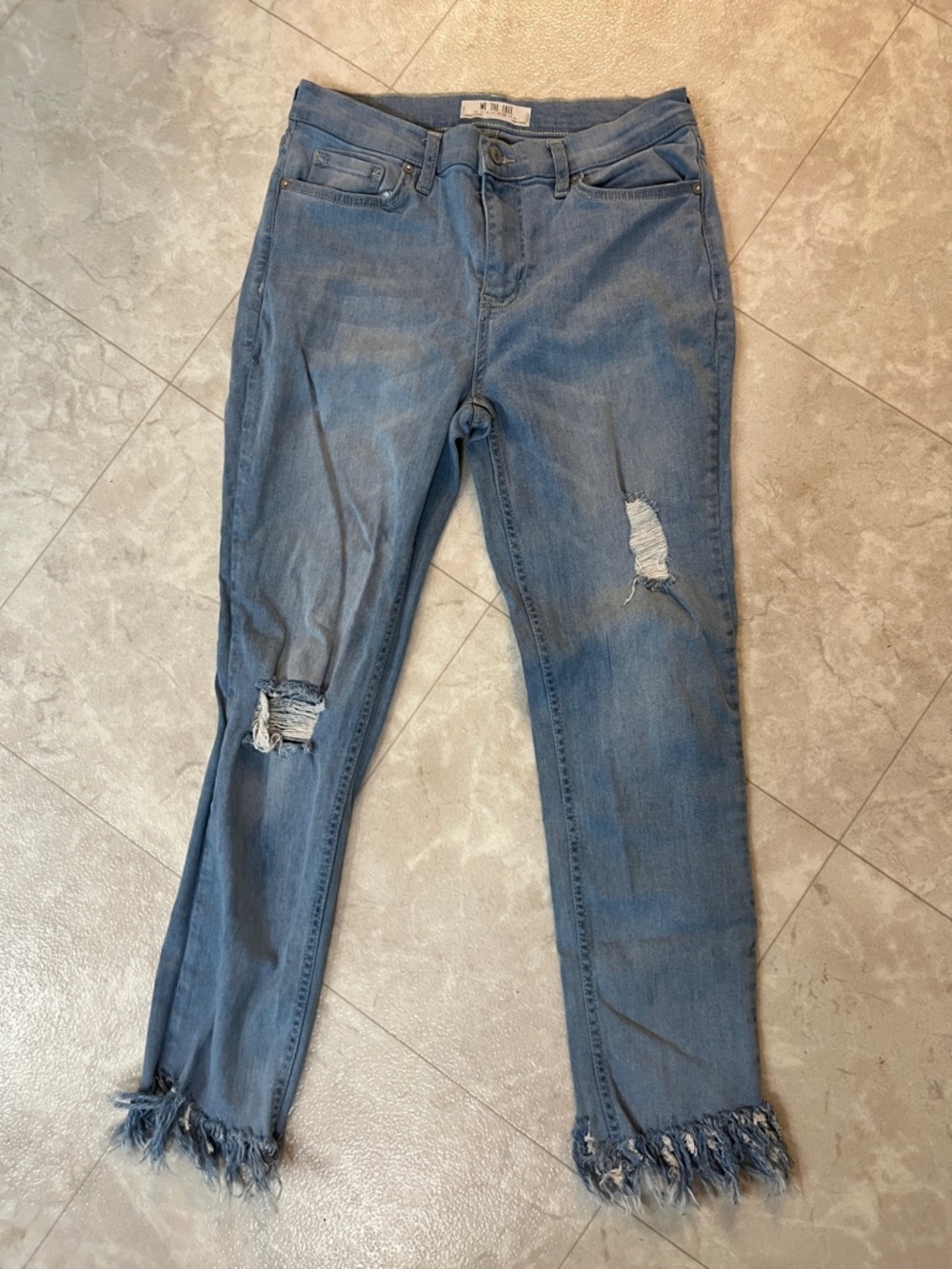 We The Free Light Blue Distressed Skinny Jeans with Frayed Hem 29